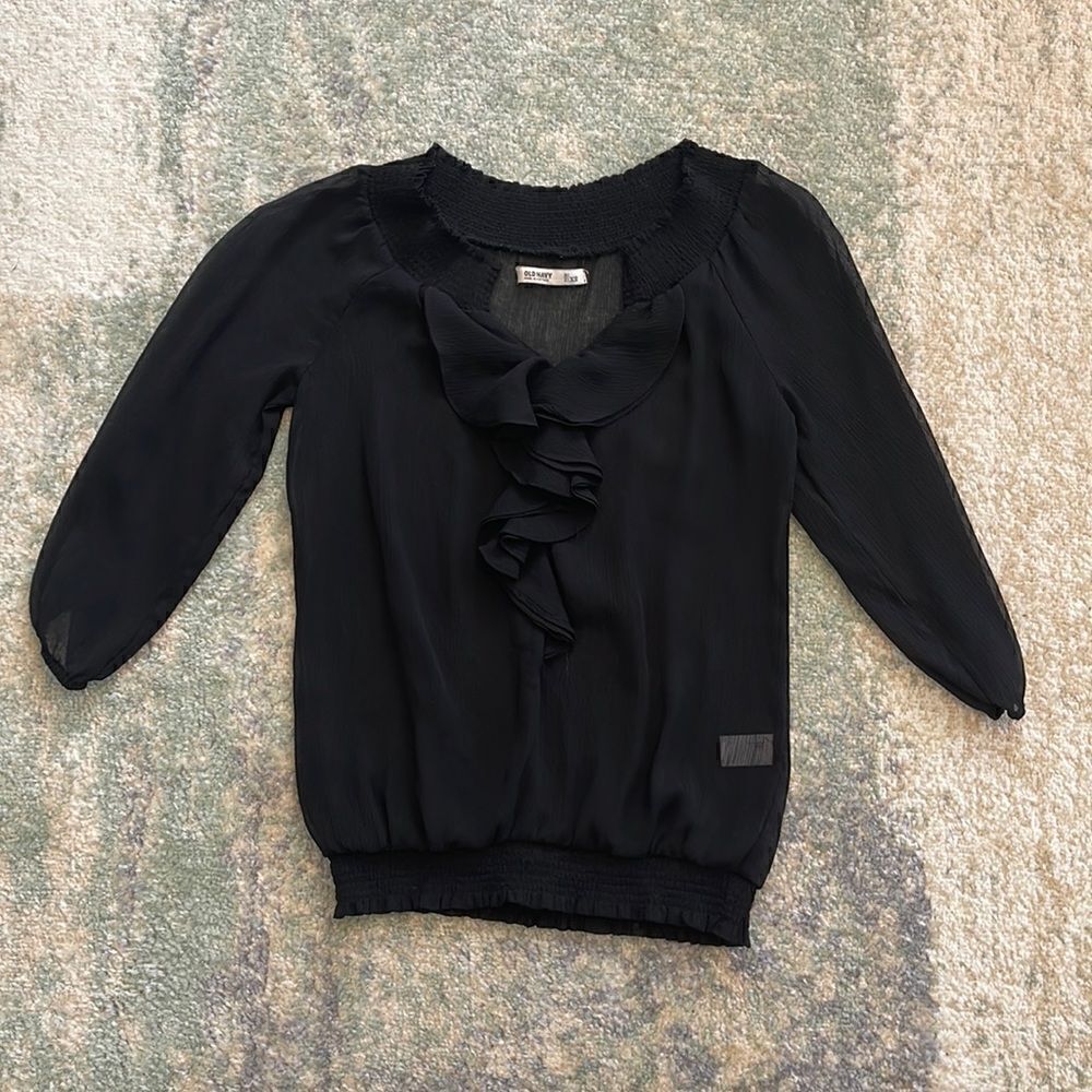 Old Navy Sheer Ruffle Front Blouse Black XS